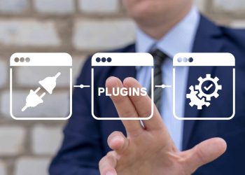 Website plugin concept. Ecommerce CMS with extensions. Improve digital marketing with SEO website plugins and web developer extension and plugins.